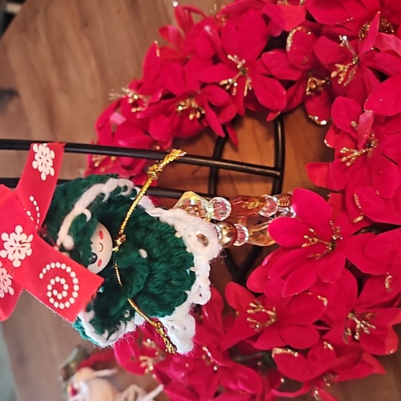 HAND CRAFTED crochet ornament holiday decor Handmade Upcycled materials green 7" - Picture 8 of 17